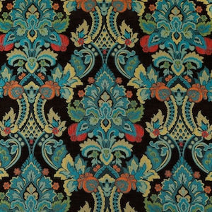 Quality Rich Detail Damask Floral Pattern In Teal Blue Upholstery Furnishing Fabric - Sold By The 1 Metre