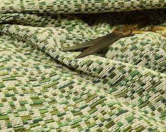 Chenille Textured Tetris Semi Plain Pattern Upholstery Fabrics In Green Colour
