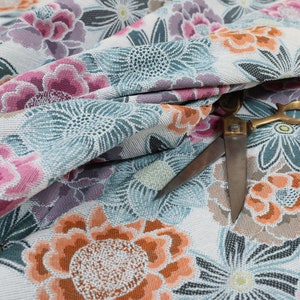 Colourful Lovely Floral Pattern Blue Pink Orange Colour Woven Quality Upholstery Fabric - Sold By The Metre Fabrics