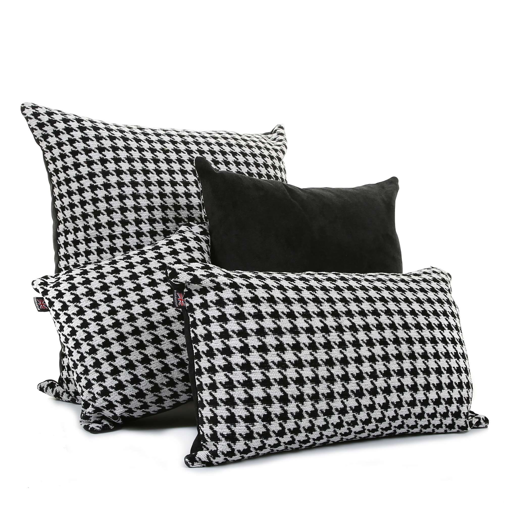 Cojín de tela con patrón de diseño de pata de gallo de perros blancos y negros de chenilla tejida suave - 4 tamaños disponibles - Solo funda de cojín