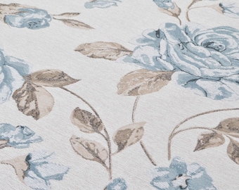 Zachte blauwe bloemen chenille bekledingsstof, materiaal bankgordijngordijnen