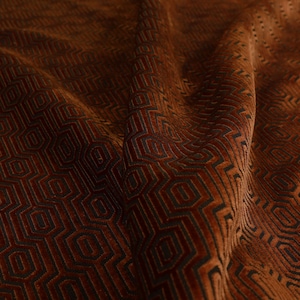 New Furnishing Fabric Geometric Quality Velvet Material Upholstery In Orange Brown Colour Sold By The Metre For Sofas Curtains