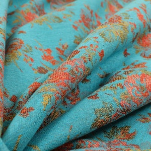 Full Floral Pattern Chenille In Teal Red Green Colour Quality Furnishing Fabric - Sold By The 1 Metre Length Fabric