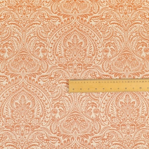 Lightweight Chenille Damask Floral Pattern Orange Upholstery Curtain Fabric - Sold By The 1 Metre Length Fabric