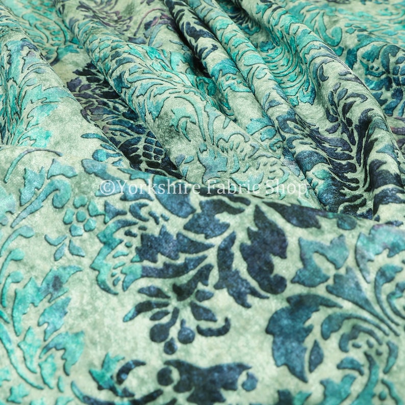 Traditional Damask Pattern Blue Teal Velvet Upholstery Curtain Etsy UK