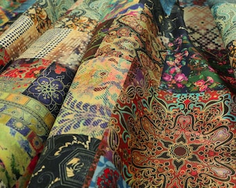 Bedruckter Patchwork Samtstoff in Patchworkoptik - Meterware 100% Baumwolle