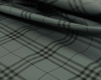 Modern Vinyl Tartan Checked Pattern Faux Leather Soft New Grey Upholstery Fabric