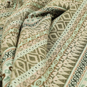 New Pink White Green Multi Coloured Geometric Self Pattern Stripe Chenille Upholstery Fabric