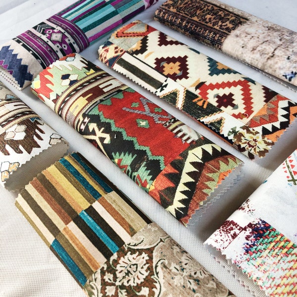 Quirky Tribal Patchwork Velvet Upholstery Fabric For Curtains, Cushions, Interior Design Hard Wearing Polyester Tribal Fabrics Per Metre