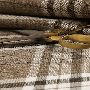 Thème écossais Tartan Plaid Motif Chenille Marron Clair Tissu d’ameublement Pour Canapés Chaises Rideaux Tissus d’Ameublement - Vendu au mètre