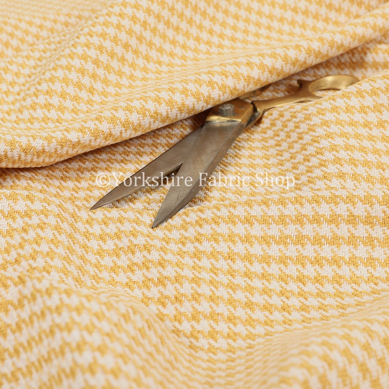 New Quality Woven Hounds Dogs Tooth Pattern Yellow And White Upholstery Fabric Sold By The 1 Metre Length Fabric