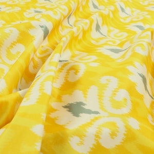 Modern Printed Velvet Damask Pattern Yellow Grey Upholstery Furnishing Fabric - Sold By The 1 Metre Length Fabric