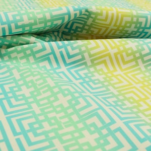 Modern Printed Velvet Geometric Blue Green Yellow Maze Pattern Upholstery Fabric - Sold By The 1 Metre Length Fabric