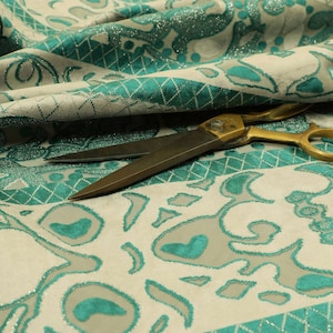 Luxe streeppatroon fluwelen textuur bekleding meubelstof in groenblauwe kleur