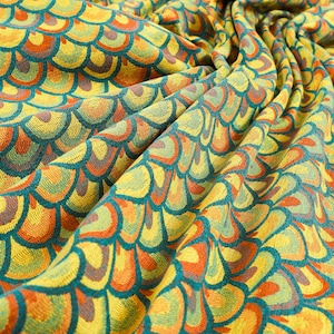 Lightweight Medallion Peacock Pattern Yellow Teal Upholstery Furnishing Fabric - Sold By The 10 Metre Length Fabric
