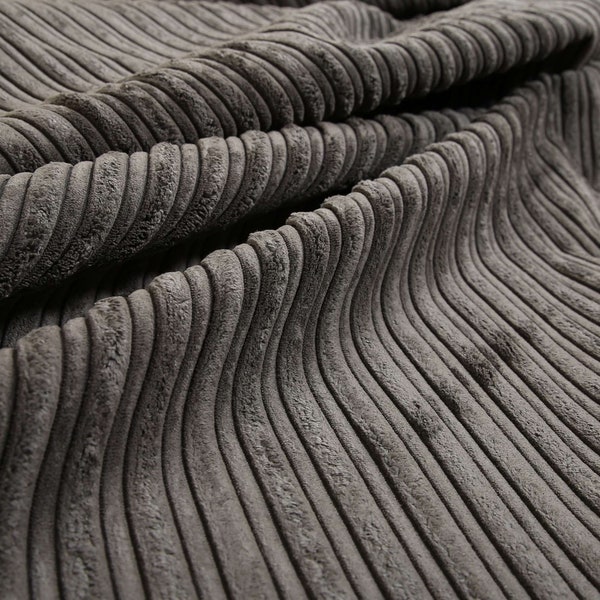 Soft Jumbo Cord Corduroy Material Textile For Sofas Chairs Home Furnishings Upholstery Projects Flame Treated In Charcoal Grey Colour