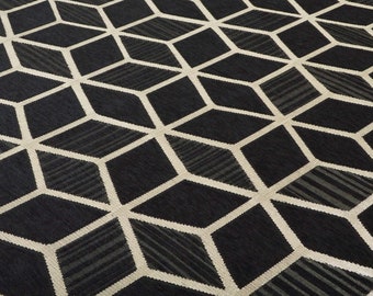Tessuto d'arredo jacquard geometrico nero e oro – Moderno e brillante per divani e tende (al metro)