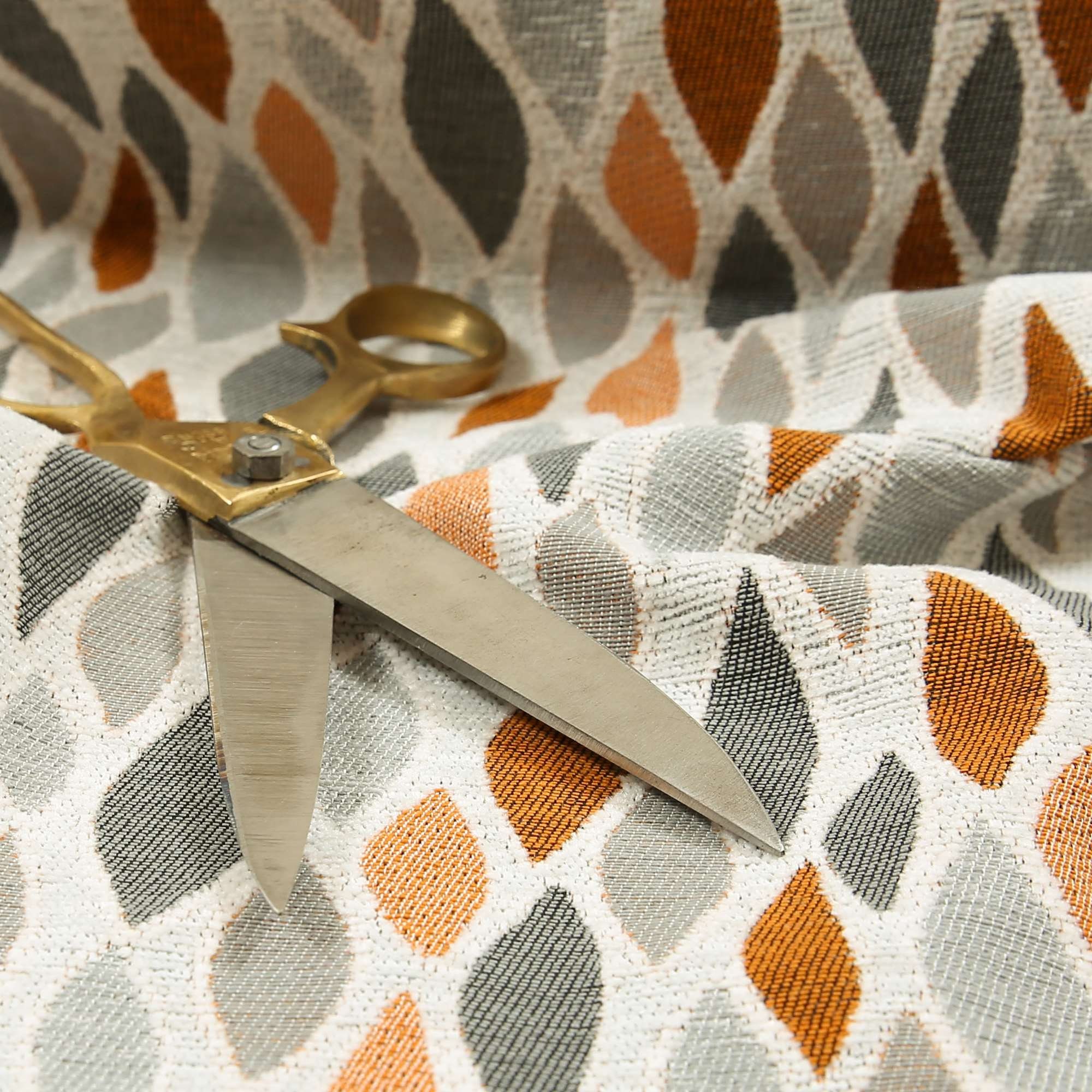 New Eye Lid Pattern Grey Orange White Colour Woven Soft Chenille Furnishing Quality Upholstery Fabric - Sold By The 1 Metre Length Fabric