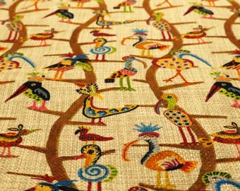 Exotic Bird Upholstery Fabric Curtains Furniture Furnishing Brown Pattern