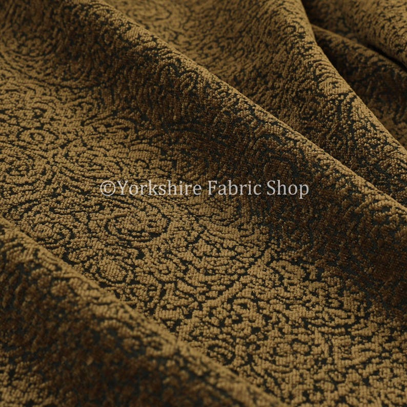 All Over Detailed Damask Heavyweight Soft Chenille In Brown Upholstery Fabric Sold By The 1 Metre Length Fabric