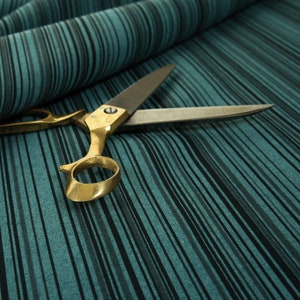 10 Metres Of New Modern Horizontal Black Striped Blue Teal Colour Soft Chenille Upholstery Fabrics For Home Interior Sofas Curtains Textiles