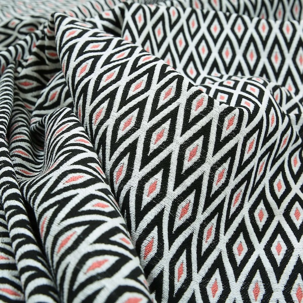 New Quality Black And Pink Geometric Bold Triangle Soft Chenille Fabric For Upholstery Curtain, Blind, Cushion & Interior Use Sold Per Metre