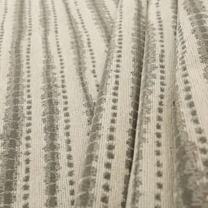 New Retro Striped Pattern Cream Grey Colour Quality Chenille Upholstery Fabrics - Sold By The 10 Metre Length