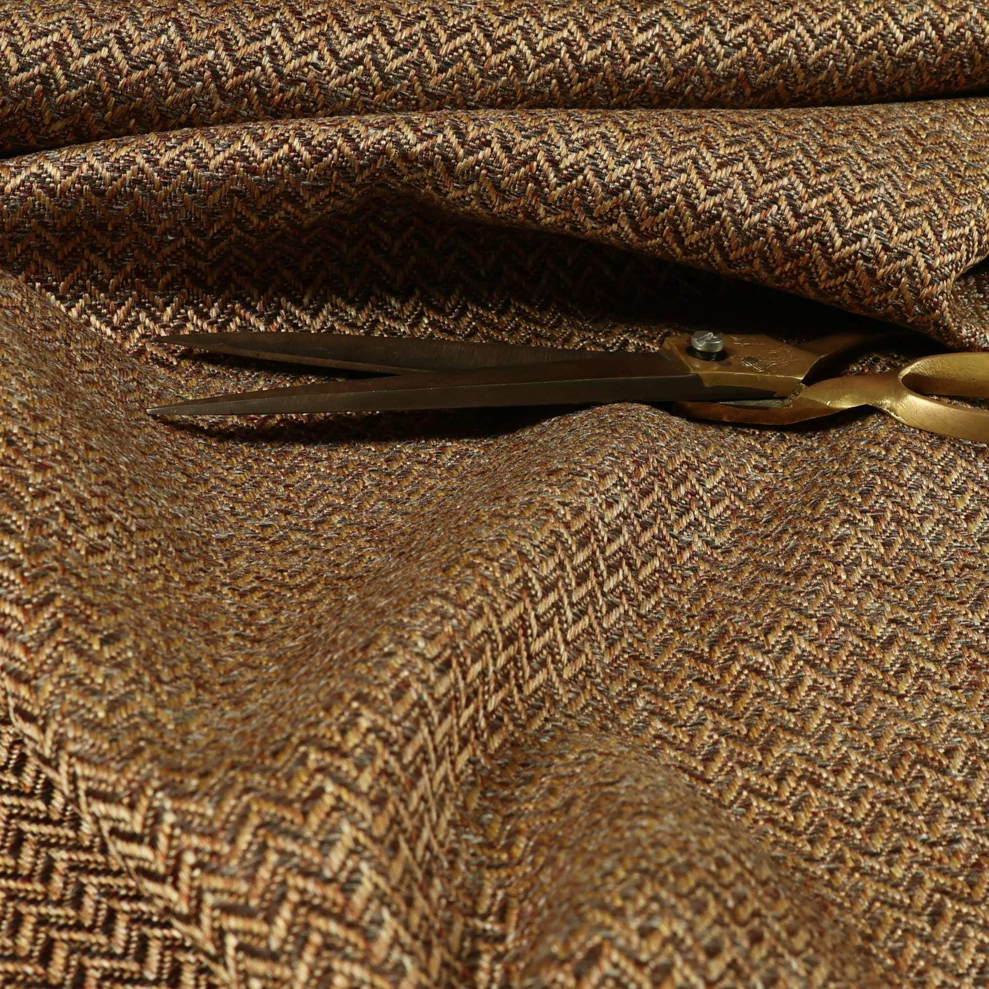 New Herringbone Pattern Chenille Bronze Brown Upholstery Furnishing Fabric Suitable For Curtains, Cushions, Blinds & Chair Sold By The Metre