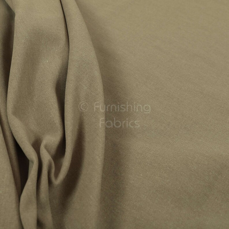 New Furnishing Fabric Plain Poly Cotton Flat Weave Upholstery Material In Beige Colour Sold By The Metre
