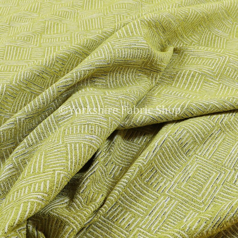 Sold By The 1 Metre Length Fabric New Soft Chenille Woven Modern Gingham Patchwork Green White Upholstery Fabric