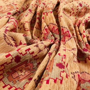 Heavyweight Traditional Kilim Aztec Beige Pattern Upholstery Furnishing Fabric - Sold By The 1 Metre Length Fabric