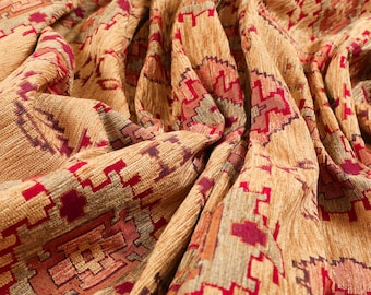 Heavyweight Traditional Kilim Aztec Beige Pattern Upholstery Furnishing Fabric - Sold By The 1 Metre Length Fabric