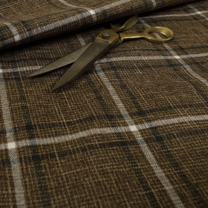 New Furnishing Fabric Textured Quality New Woven Tartan Pattern Upholstery In Brown Black Colour Sold By The Metre