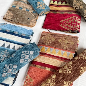 Fire Treated Classic Aztec Kilim Chenille Upholstery Fabric For Curtains, Cushions, Interior Design Soft Hard Wearing Aztec Fabric Per Metre
