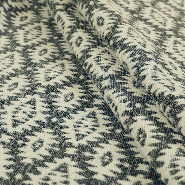 Monochrome Boho Style Aztec Kilim Jacquard Upholstery Fabric For Curtains, Blinds & Cushions Soft Hard Wearing Quality Fabrics Per Metre