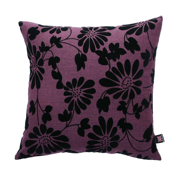 New Floral Black Pattern on Purple Colour Fabric Cushion 4 Sizes Available Cushion Cover Only British Handmade Etsy Australia