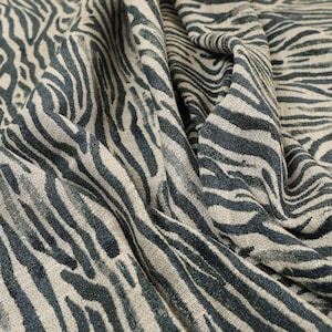 Blue Woven Zebra Printed Upholstery Fabric For Curtains, Cushions, Roman Blinds Soft Hard Wearing Quality Zebra Fabrics Per Metre