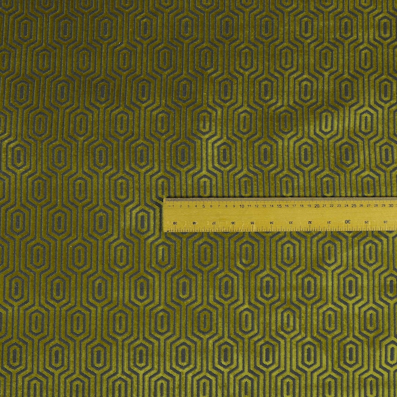 Geometric Velvet Jacquard Fabric Upholstery, Furniture, Seating, Chairs, Curtain, Cushion & Interior Design Soft Hard Wearing Quality Fabric Blue & Yellow