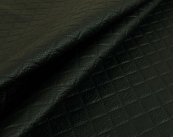 Diamond Quilted Textured Soft Vinyl Faux Leather Upholstery Fabric Black Colour - Sold By The 1 Metre