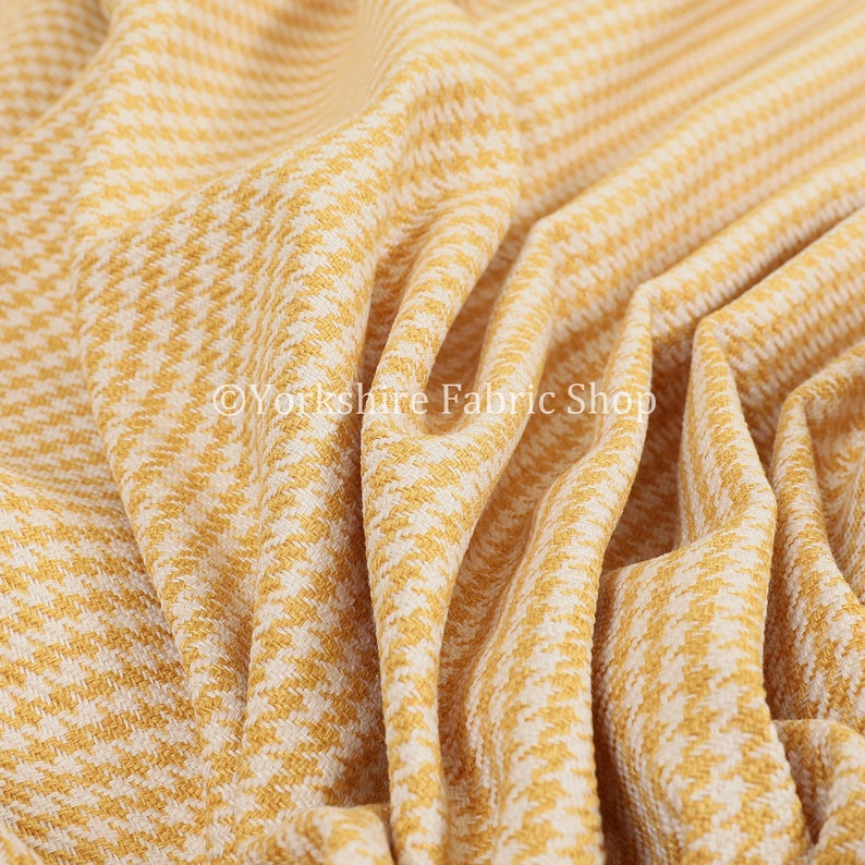 New Quality Woven Hounds Dogs Tooth Pattern Yellow And White Upholstery Fabric Sold By The 1 Metre Length Fabric