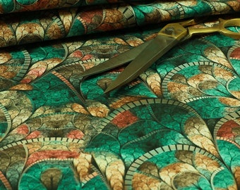Designer Teal Mosaic Theme New Pattern Velour Printed Velvet Upholstery Fabrics - Sold By The 1 Metre Length Fabric