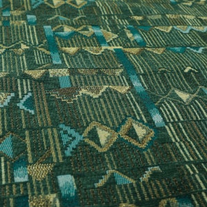 New Designer Modern Quality Green Blue Gold Geometric Patterned Chenille Upholstery Curtains Cushions Fabric