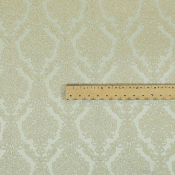 Embroidery Feel Raised Textured Damask Pattern Cream Chenille