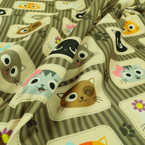 Velour Velvet Texture Upholstery Material Fabric Multicolored Cats Pets Pattern - Sold By The 1 Metre Length Fabric