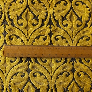 New Golden Yellow Colour Medallion Pattern Furnishing Velvet Upholstery Fabric Suitable For Cushions, Curtains And Blinds Sold By The Metre