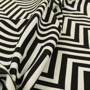 Black White Chevron Stripe Pattern Velour Velvet Print Upholstery Curtain Fabric - Sold By The 1 Metre Length Fabric