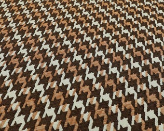 Hounds Tooth Classic Design Brown Orange Pattern Chenille Upholstery Fabrics For Sofas, Curtains, Seating, Chairs & Furniture