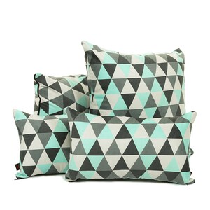 New Designer Geometric Pattern Teal Colour Fabric Cushion - 4 Sizes Available - Includes Filling Pad - British Handmade