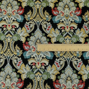 Quality Rich Detail Damask Floral Pattern In Black Upholstery Furnishing Fabric - Sold By The 1 Metre
