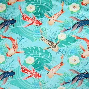 Koi Fish Upholstery Fabric Curtains Furniture Furnishing Blue Water Pattern